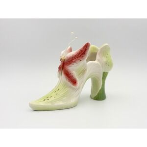 Vintage Pacific Rim Ceramic High Heel Shoe Vase Flower Lily Butterfly Figurine